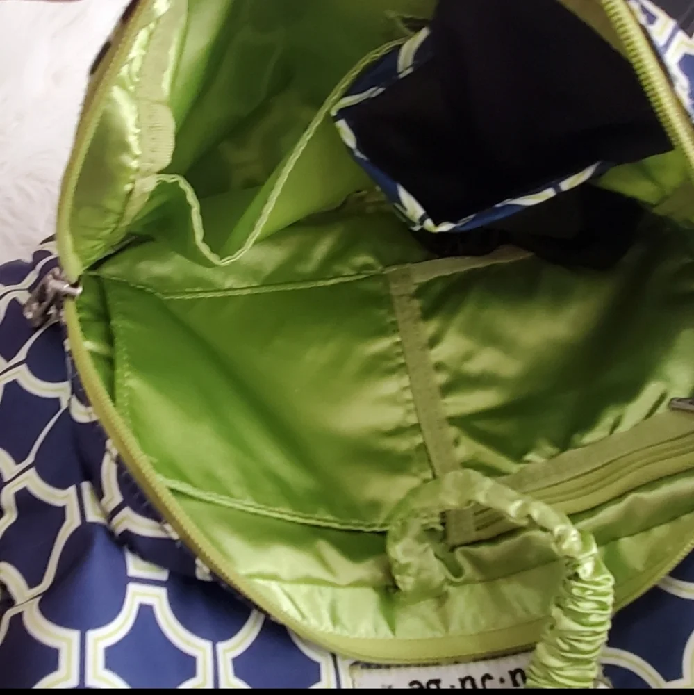 Ju-Ju-Be Navy and Lime Geometric Print Convertible Baby Bag